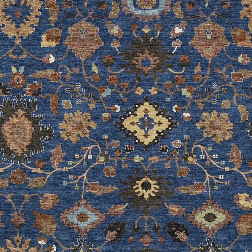 Navy Blue And Copper Floral Medallion Washable Indoor Outdoor Area Rug Photo 2