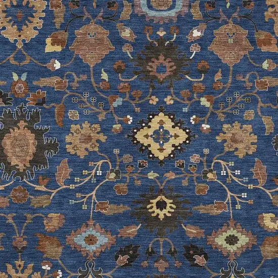Navy Blue And Copper Floral Medallion Washable Indoor Outdoor Area Rug Photo 2