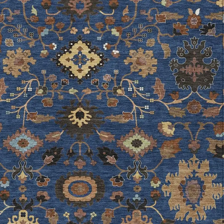 Navy Blue And Copper Floral Medallion Washable Indoor Outdoor Area Rug Photo 2