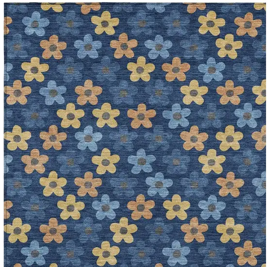 Navy Blue And Copper Floral Washable Indoor Outdoor Area Rug Photo 3