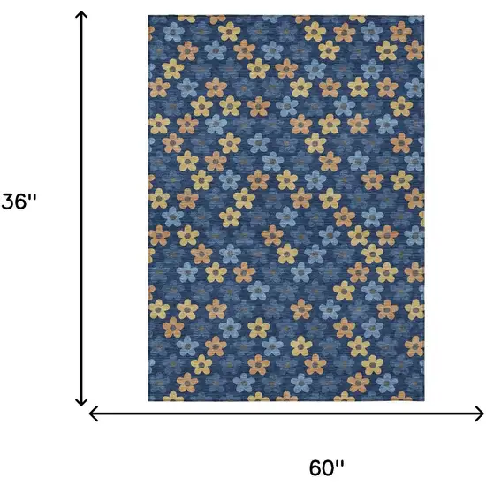 Navy Blue And Copper Floral Washable Indoor Outdoor Area Rug Photo 7