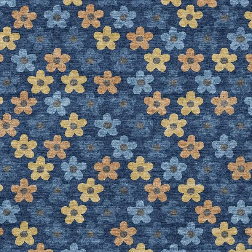 Navy Blue And Copper Floral Washable Indoor Outdoor Area Rug Photo 3