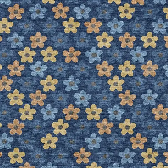 Navy Blue And Copper Floral Washable Indoor Outdoor Area Rug Photo 3