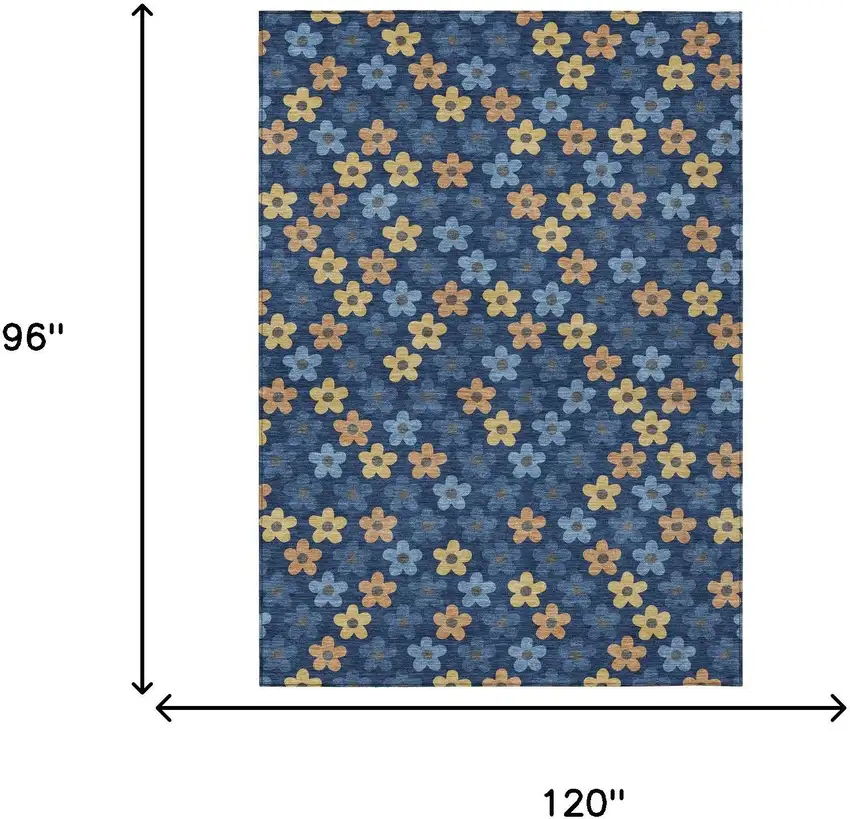 Navy Blue And Copper Floral Washable Indoor Outdoor Area Rug Photo 7