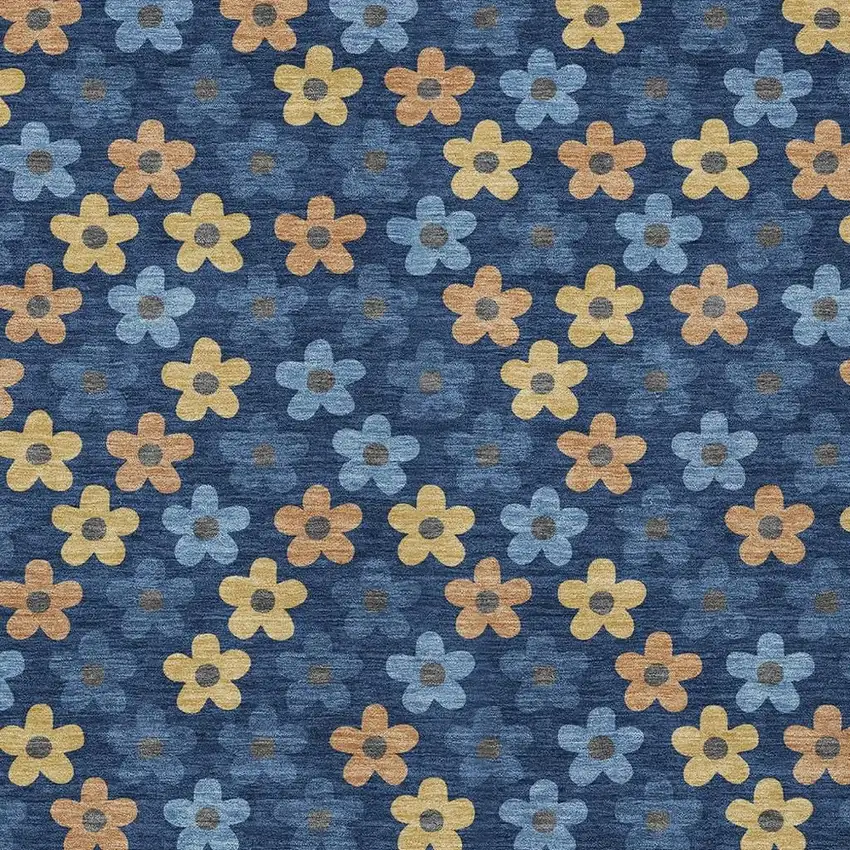 Navy Blue And Copper Floral Washable Indoor Outdoor Area Rug Photo 3