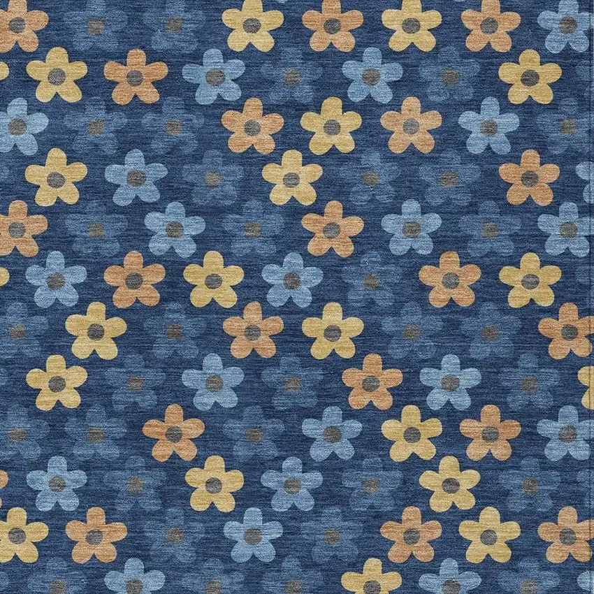 Navy Blue And Copper Floral Washable Indoor Outdoor Area Rug Photo 3