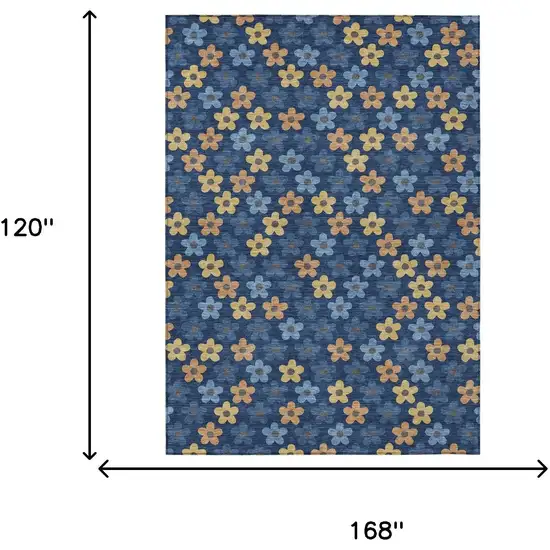 Navy Blue And Copper Floral Washable Indoor Outdoor Area Rug Photo 7