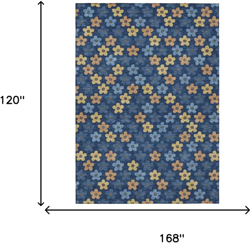 Navy Blue And Copper Floral Washable Indoor Outdoor Area Rug Photo 7