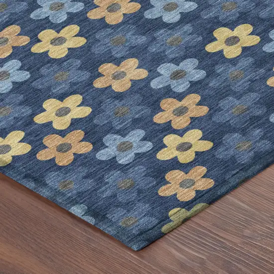 Navy Blue And Copper Floral Washable Indoor Outdoor Area Rug Photo 5