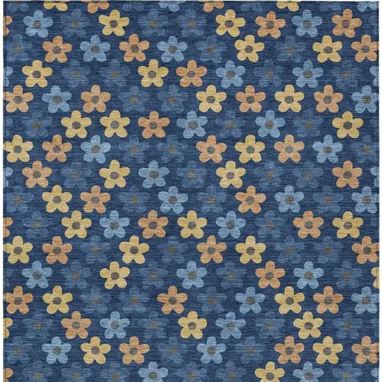 Navy Blue And Copper Floral Washable Indoor Outdoor Area Rug Photo 4