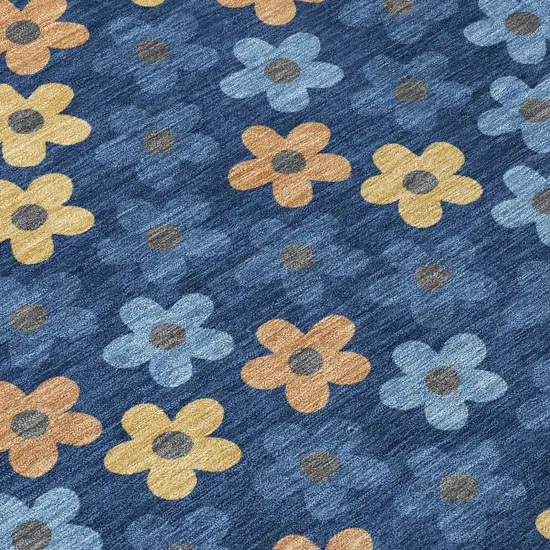 Navy Blue And Copper Floral Washable Indoor Outdoor Area Rug Photo 6