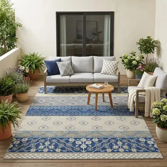 Navy Blue And Copper Striped Washable Indoor Outdoor Area Rug Photo 1