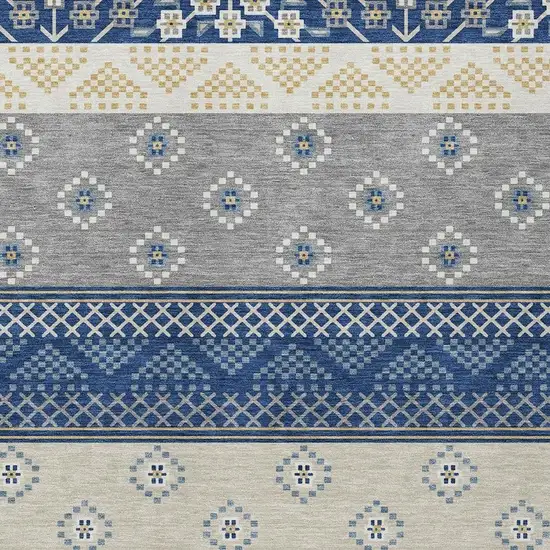 Navy Blue And Copper Striped Washable Indoor Outdoor Area Rug Photo 3
