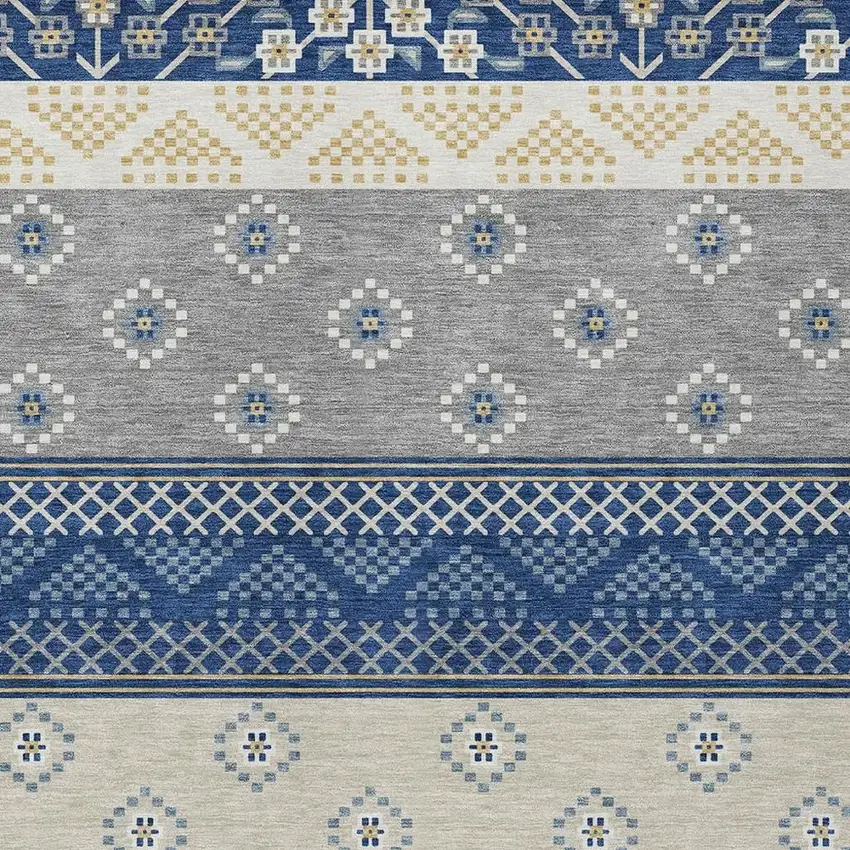 Navy Blue And Copper Striped Washable Indoor Outdoor Area Rug Photo 5
