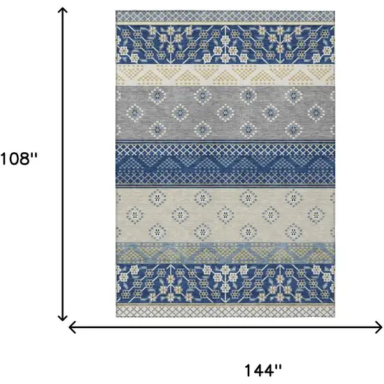 Navy Blue And Copper Striped Washable Indoor Outdoor Area Rug Photo 9