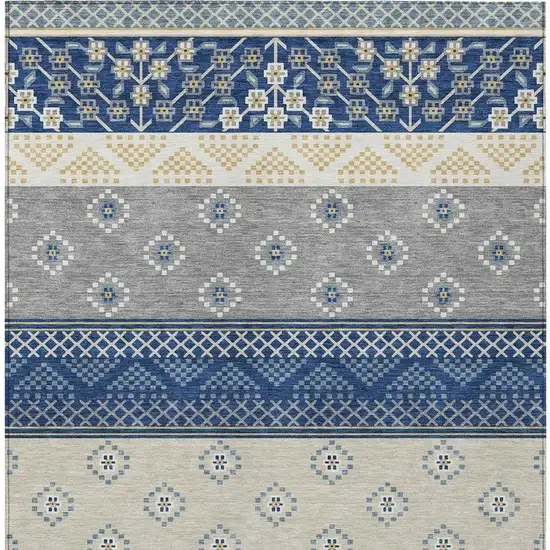 Navy Blue And Copper Striped Washable Indoor Outdoor Area Rug Photo 4
