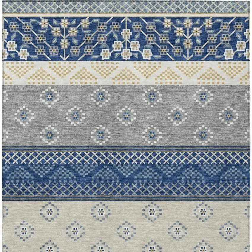 Navy Blue And Copper Striped Washable Indoor Outdoor Area Rug Photo 4