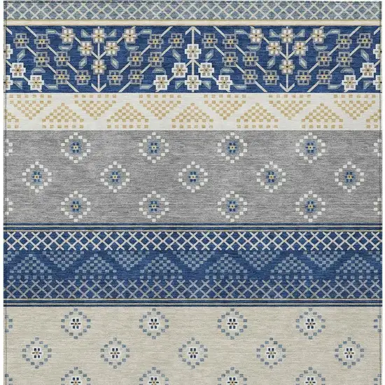 Navy Blue And Copper Striped Washable Indoor Outdoor Area Rug Photo 6