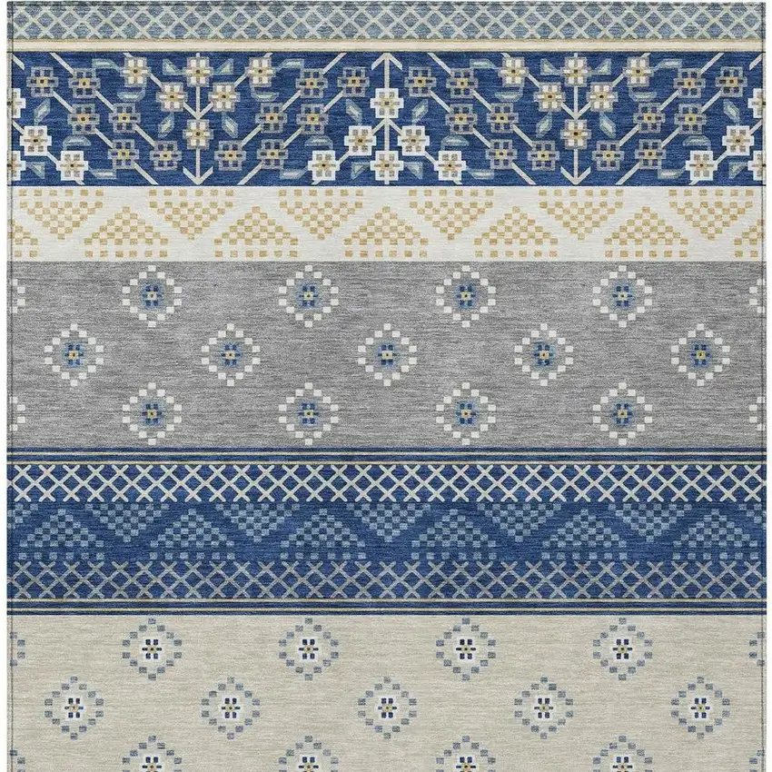 Navy Blue And Copper Striped Washable Indoor Outdoor Area Rug Photo 6
