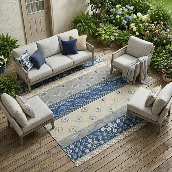 Navy Blue And Copper Striped Washable Indoor Outdoor Area Rug Photo 1