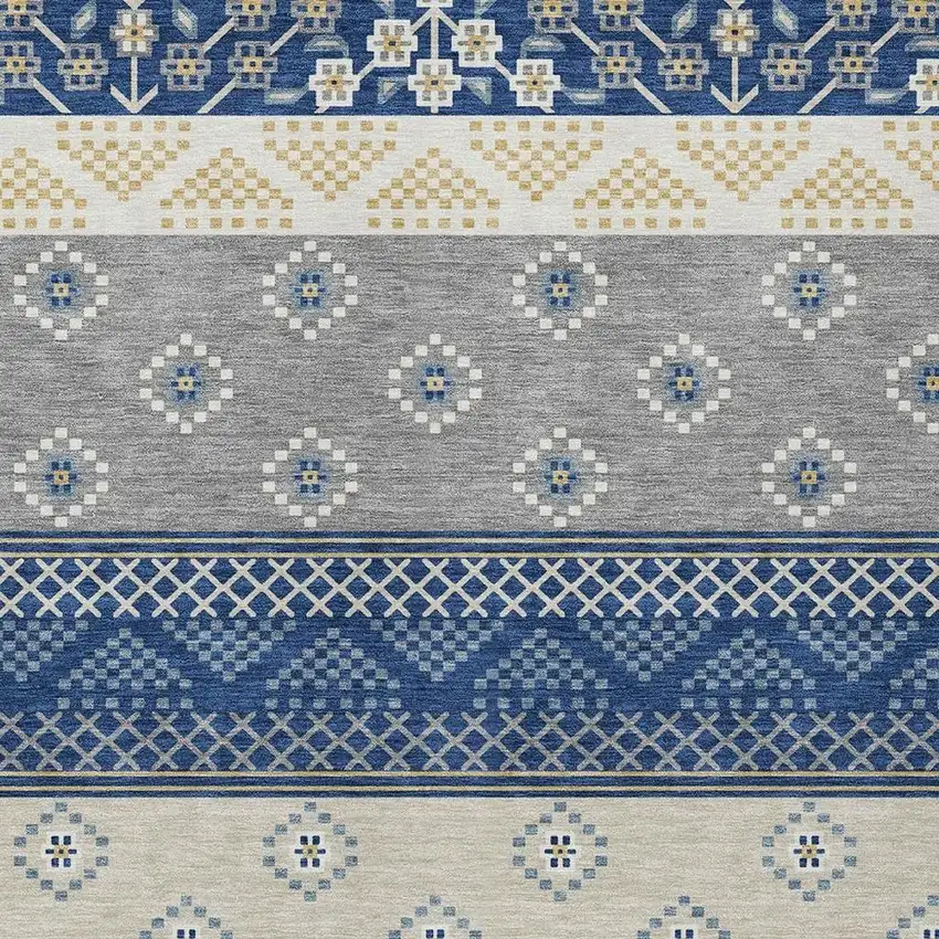 Navy Blue And Copper Striped Washable Indoor Outdoor Area Rug Photo 3