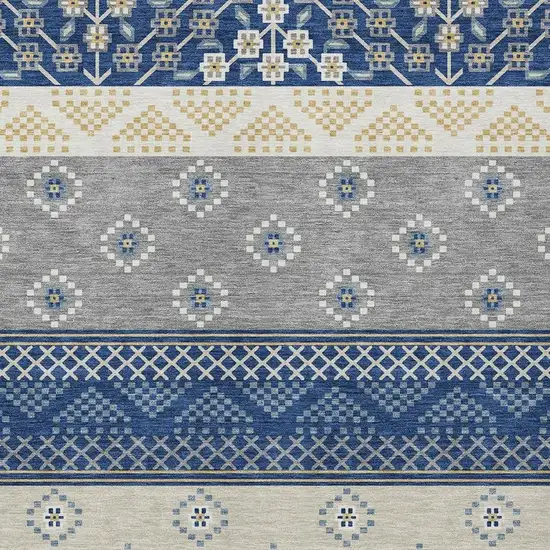 Navy Blue And Copper Striped Washable Indoor Outdoor Area Rug Photo 5