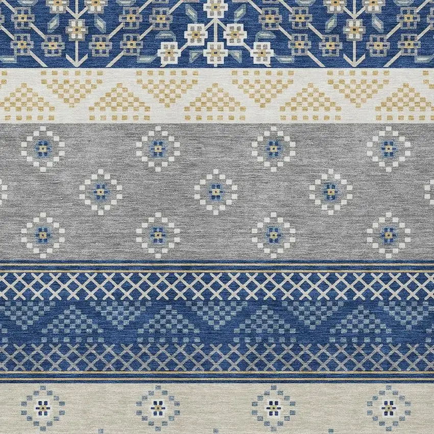 Navy Blue And Copper Striped Washable Indoor Outdoor Area Rug Photo 5