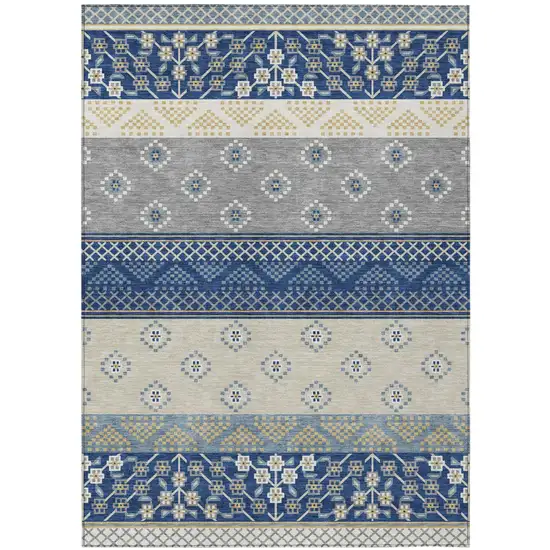 Navy Blue And Copper Striped Washable Indoor Outdoor Area Rug Photo 2