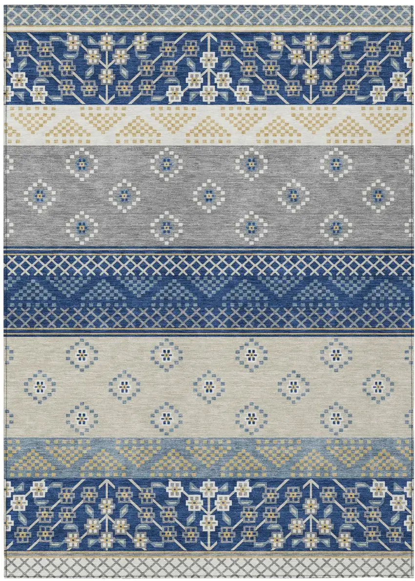 Navy Blue And Copper Striped Washable Indoor Outdoor Area Rug Photo 2