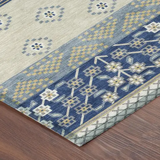 Navy Blue And Copper Striped Washable Indoor Outdoor Area Rug Photo 7