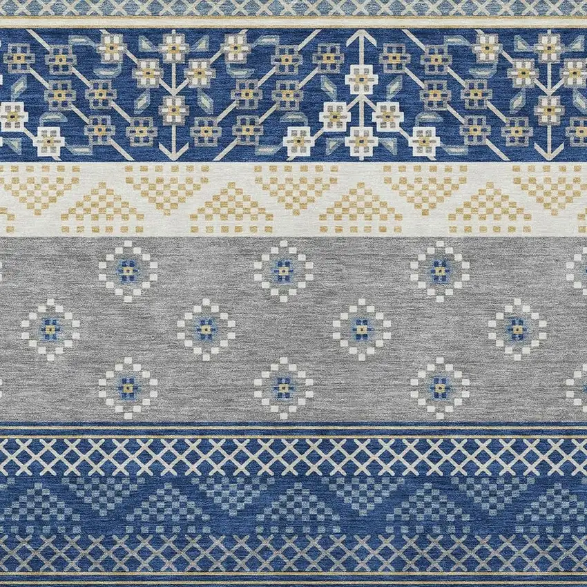 Navy Blue And Copper Striped Washable Indoor Outdoor Area Rug Photo 5