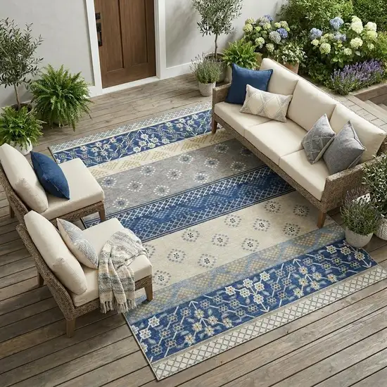 Navy Blue And Copper Striped Washable Indoor Outdoor Area Rug Photo 1
