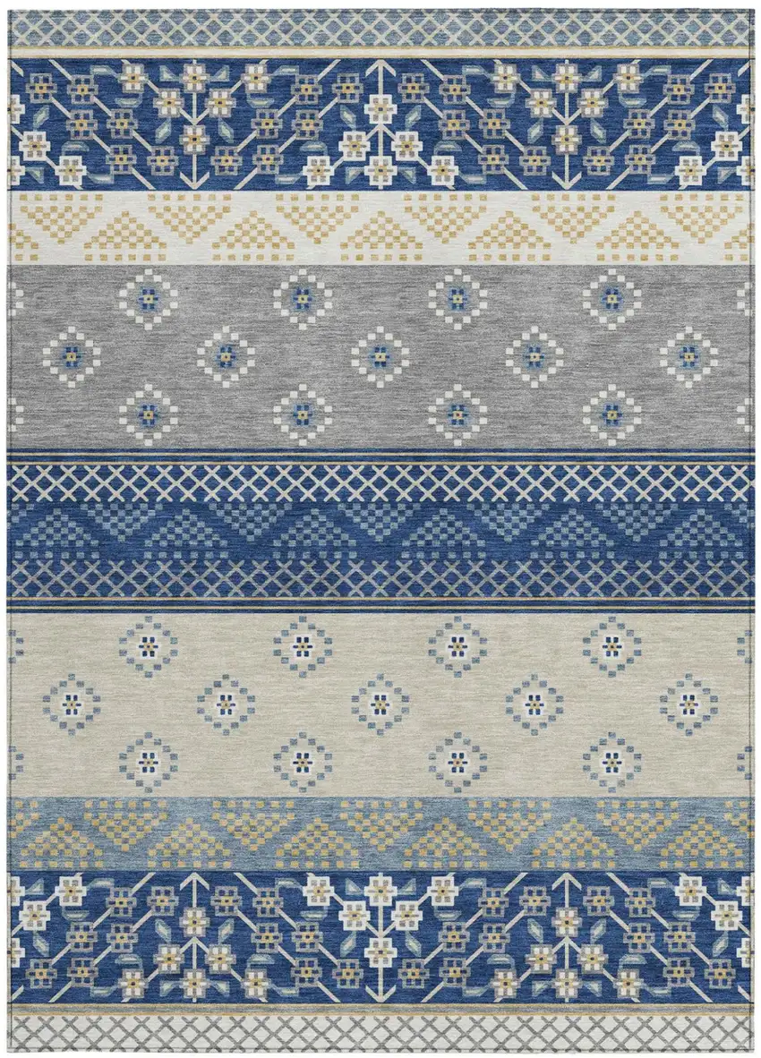 Navy Blue And Copper Striped Washable Indoor Outdoor Area Rug Photo 4
