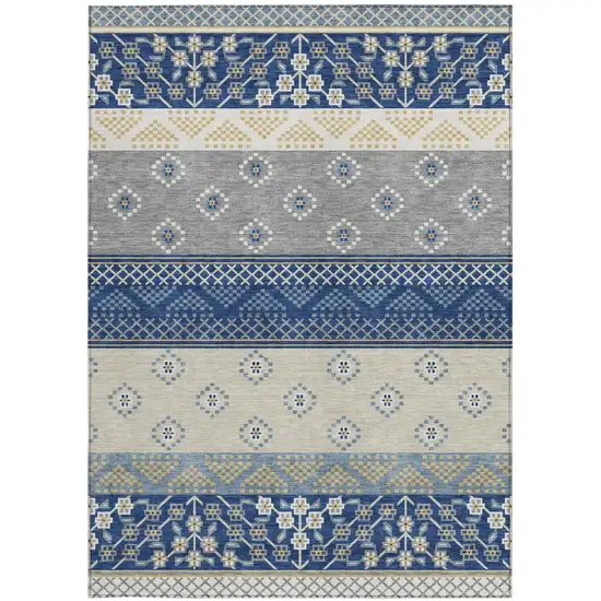 Navy Blue And Copper Striped Washable Indoor Outdoor Area Rug Photo 4