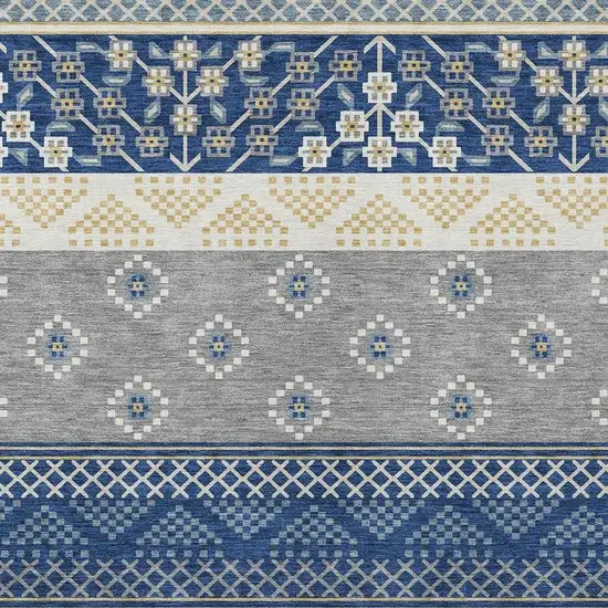 Navy Blue And Copper Striped Washable Indoor Outdoor Area Rug Photo 3