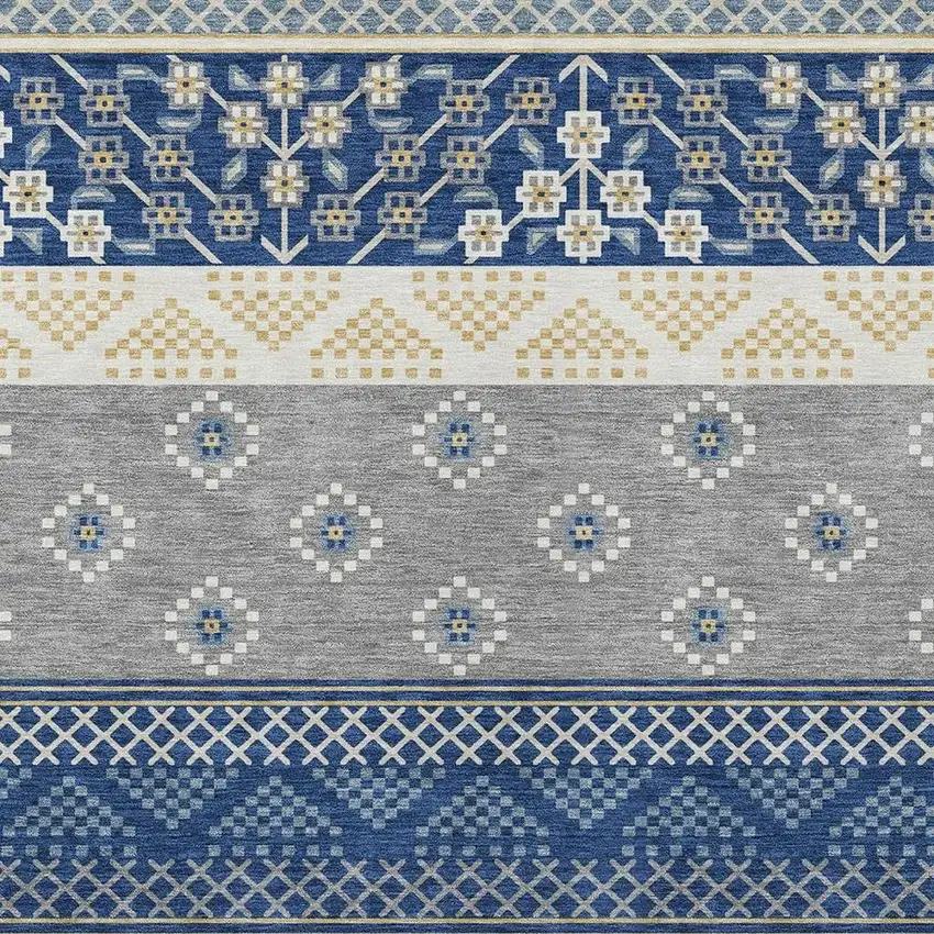 Navy Blue And Copper Striped Washable Indoor Outdoor Area Rug Photo 3