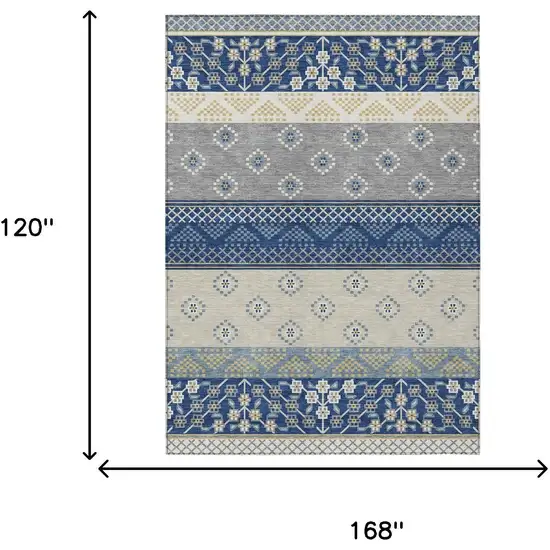 Navy Blue And Copper Striped Washable Indoor Outdoor Area Rug Photo 9