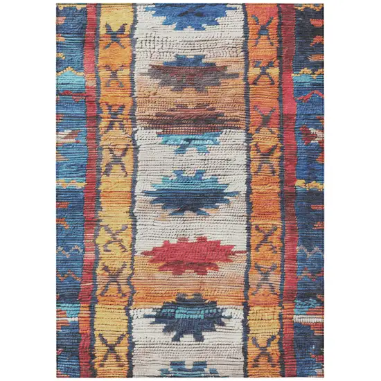 Navy Blue And Copper Tribal Washable Indoor Outdoor Area Rug Photo 1