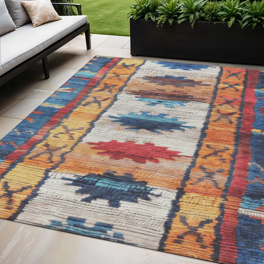 Navy Blue And Copper Tribal Washable Indoor Outdoor Area Rug Photo 2