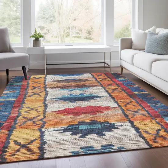 Navy Blue And Copper Tribal Washable Indoor Outdoor Area Rug Photo 7