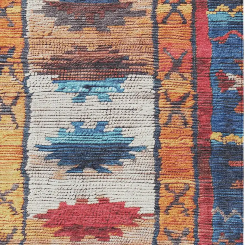 Navy Blue And Copper Tribal Washable Indoor Outdoor Area Rug Photo 3