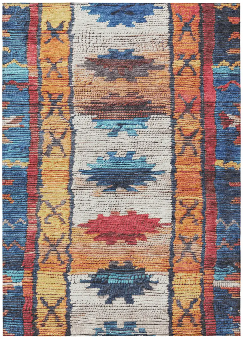 Navy Blue And Copper Tribal Washable Indoor Outdoor Area Rug Photo 1