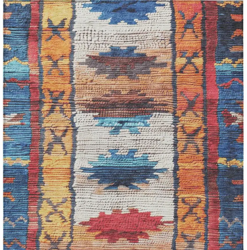 Navy Blue And Copper Tribal Washable Indoor Outdoor Area Rug Photo 3