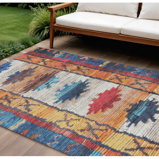 Navy Blue And Copper Tribal Washable Indoor Outdoor Area Rug Photo 2