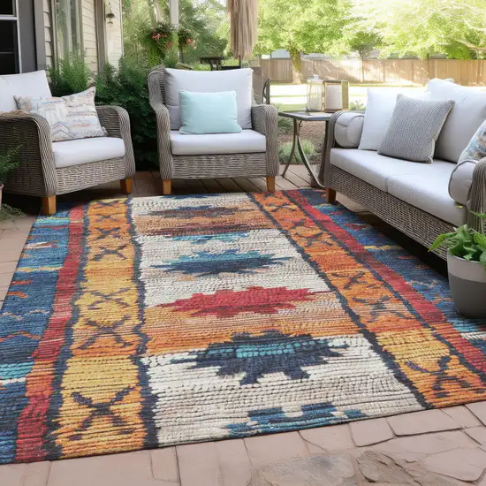 Navy Blue And Copper Tribal Washable Indoor Outdoor Area Rug Photo 5