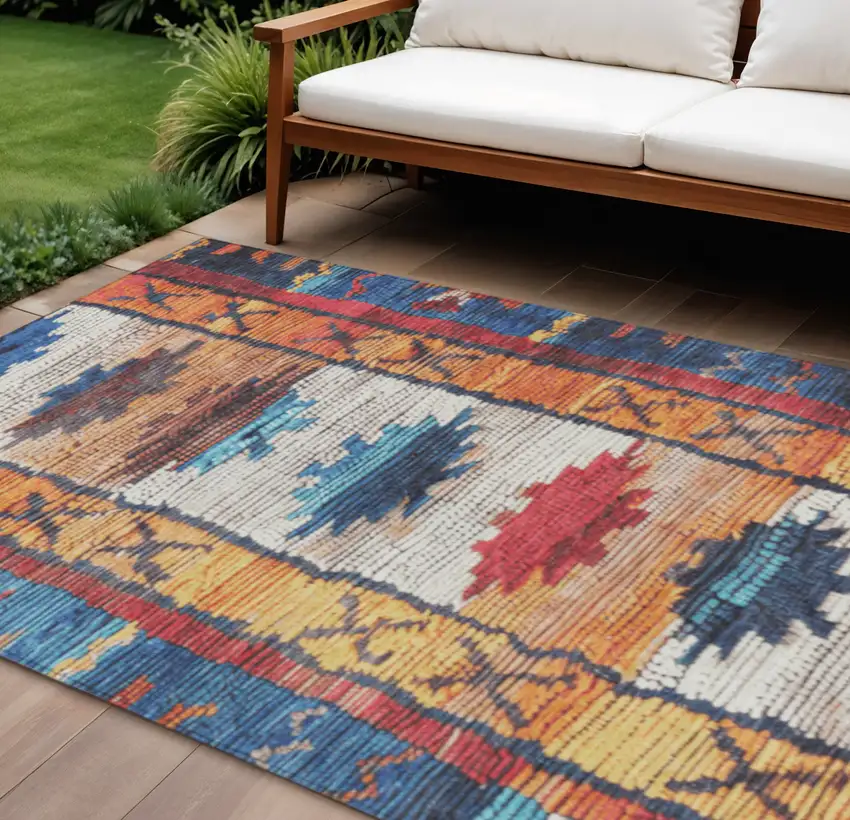 Navy Blue And Copper Tribal Washable Indoor Outdoor Area Rug Photo 2