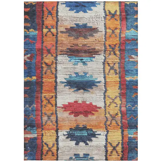 Navy Blue And Copper Tribal Washable Indoor Outdoor Area Rug Photo 4