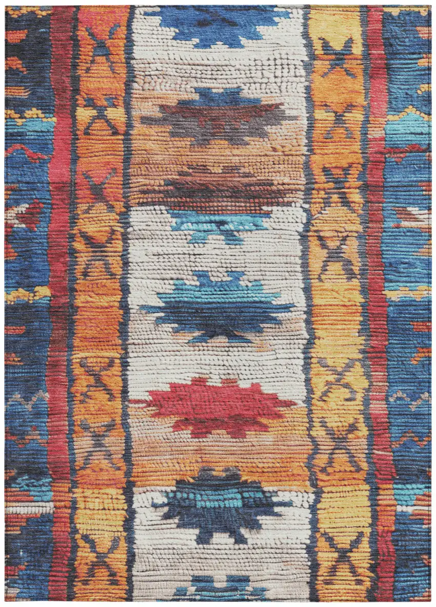 Navy Blue And Copper Tribal Washable Indoor Outdoor Area Rug Photo 4