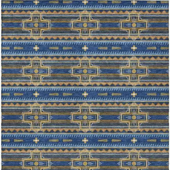 Navy Blue And Coral Tribal Washable Indoor Outdoor Area Rug Photo 6
