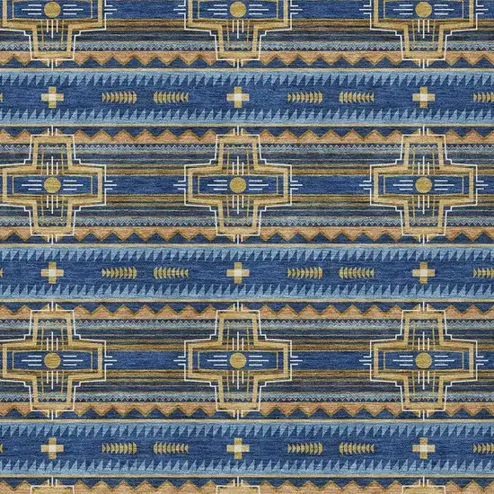 Navy Blue And Coral Tribal Washable Indoor Outdoor Area Rug Photo 3